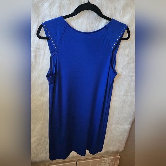 Simon Chang 2000's Cobalt Sleeveless Sheath Dress W/ Embellishments - Picture 4 of 8